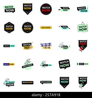 25 Dynamic Watch Now Banner, die Sie bei der Werbung für Ihr Unternehmen unterstützen Stock Vektor