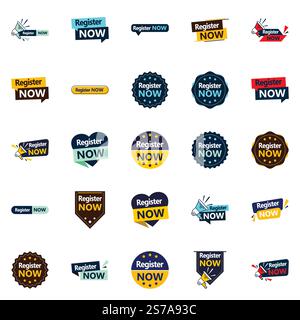 25 hochwertige typografische Banner für „Jetzt registrieren“ Stock Vektor