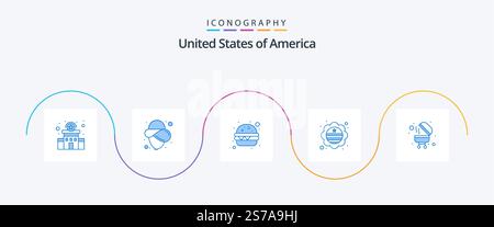 Usa Blue 5 Icon Pack Mit . grillspezialitäten. Fastfood. Barbecue. Internationale Flagge Stock Vektor