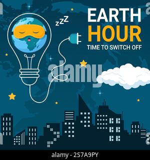 Happy Earth Hour National Day Social Media Hintergrund Illustration Cartoon Handgezeichnete Vorlagen Stock Vektor