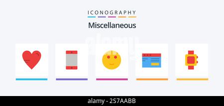 Miscellaneous Flat 5 Icon Pack einschließlich Schule. Handuhr. Emojis. Schule. internet. Kreatives Symboldesign Stock Vektor