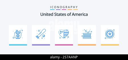 USA Blue 5 Icon Pack inklusive Independence. Feiertage. usa. Trommel. usa. Kreatives Symboldesign Stock Vektor