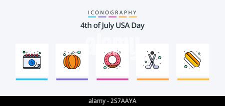 USA Line Filled 5 Symbolpaket mit Datum. amerikaner. Liebe. washington. Sehen. Kreatives Symboldesign Stock Vektor