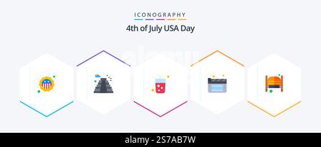 USA 25 Flat Icon-Paket inklusive Limousine. Bar. Alkohol. Film. Kino Stock Vektor