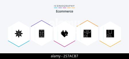 E-Commerce 25 Glyph-Symbolpaket einschließlich Deliver. e. qr. Handel. e-commerce Stock Vektor