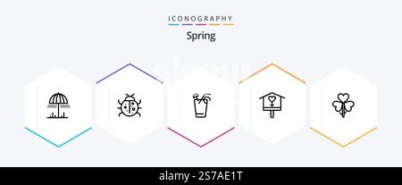 Frühling 25 Reihe Icon Pack mit Blume. Haus. Frühling. Vogelhaus. Frühling Stock Vektor