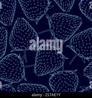 Blaumuster der Erdbeeren. Das blaue Farbschema verleiht dem Bild eine ruhige und beruhigende Stimmung Stock Vektor