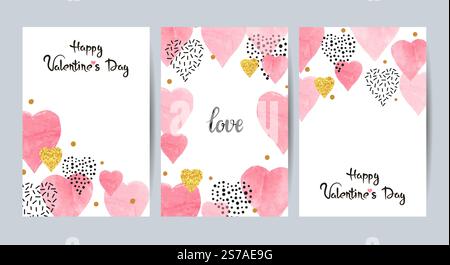 Valentinskarten mit rosa Aquarellherzen Stock Vektor