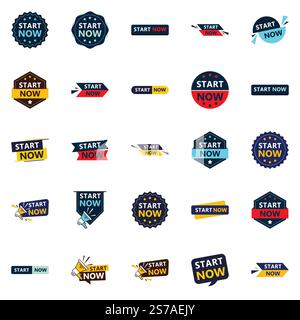 Starte jetzt mit 25 hochwertigen typografischen Elementen, um Action zu fördern Stock Vektor