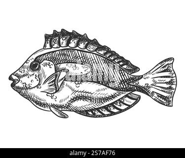 Vektorillustration von Engelsseefischen. Ein tropisches Unterwassertier. Tropisches Element der Natur. Für Postkarten, Ausdrucke. Handgezeichneter, strukturierter Ske Stock Vektor