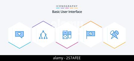 Basic 25 Blue Icon Pack mit . Oben. Dominosteine. Beliebt. Vorgestellt Stock Vektor