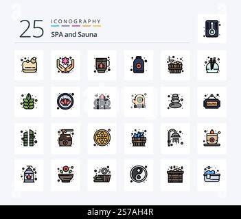 Sauna, 25 Reihe, Ikonenpaket inklusive Parfüm. Stein. lotus! Sauna. Blume Stock Vektor
