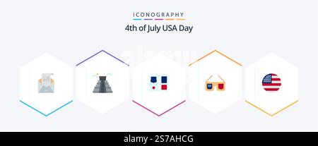USA 25 Flat Icon-Paket einschließlich american. Imerikanisch. usa. Eine Brille. Stern Stock Vektor