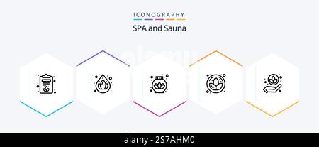 Sauna 25 Line Icon-Paket inklusive . . Pflege. lotus! Pflanze Stock Vektor