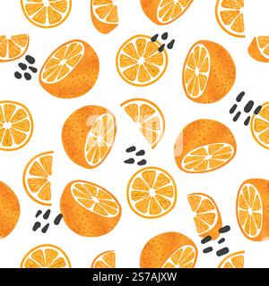 Nahtloses orangefarbenes Fruchtmuster. Vektor-Zitrushintergrund Stock Vektor
