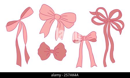 Set aus rosa Schleifen in verschiedenen Formen im Doodle-Stil Stock Vektor