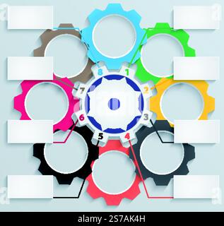 Zahnrad mit Laschen mit Laschen. Geeignet für Infografiken, Präsentationen, für Webdesign, Werbung, moderne Vorlagen Stock Vektor