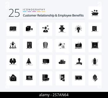 25 Solid Glyph Icon Pack mit Optimize für Kundenbeziehungen und Vorteile für Mitarbeiter. Erfolgreich. Bündel. Auge. Chatten Stock Vektor
