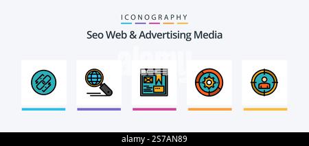 SEO Web and Advertising Media Line – 5-Symbolpaket mit Tachometer. Messgerät. seo. Armaturenbrett. anmelden. Kreatives Symboldesign Stock Vektor