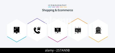 Shopping und E-Commerce 25 Glyph Icon Pack inklusive Sonderangebot. Einkaufen. Online. Einkaufen. Online Stock Vektor