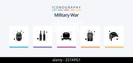 Military war Glyph 5 Icon Pack mit Force. Walkie-Talkie. Die Armee. Talkie. Kommunikation. Kreatives Symboldesign Stock Vektor