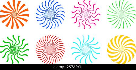 Bunte radiale Vektorelemente. Sammlung kreisförmiger Hintergründe. Vektorabbildung Stock Vektor