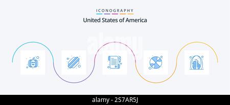 USA Blue 5 Icon Pack inklusive usa. Anschnitt. Tag. Gebäude. Tag Stock Vektor