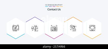 Kontaktieren Sie uns 25 Line Symbolpaket einschließlich E-Mail. wlan. E-Mail. Telefon. Ruf an Stock Vektor