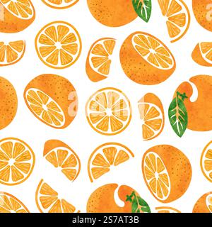 Nahtloses orangefarbenes Fruchtmuster. Frucht-Vektor-Hintergrund mit Zitrusscheiben Stock Vektor