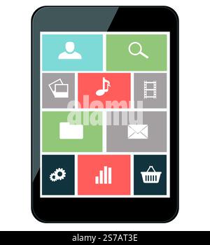 Touchscreen-Smartphone mit Symbolen. Designelemente. Alter Stil Stock Vektor