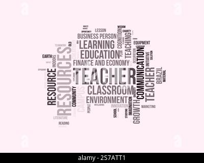 Word Cloud-Vorlage für Lehrerressourcen. Lehrerressourcen Konzept Vektor tagcloud Hintergrund. Stock Vektor
