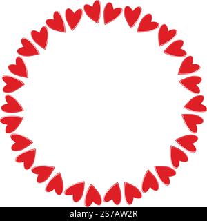 Handgezeichnete bunte Herzen mit kreisförmigem Rahmen. Valentinstag Design Konzept Copy Space Vorlage. Isolierte Vektor-Illustration Thematische Karten, Broschüren, Grußworte, Preis, Etikett oder Web-Werbebanner Stock Vektor