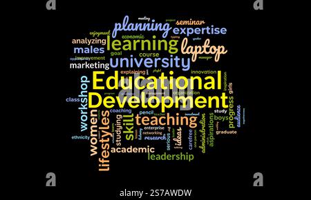 Word Cloud-Vorlage für Education Development. Pädagogische Entwicklung Konzept Vektor tagcloud Hintergrund. Stock Vektor