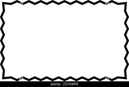 Rechteckiger Rahmen mit Zickzackkanten. Leeres Textfeld, Sprechblase, Tag oder Etikett rechteckig mit gezackten Rändern auf weißem Hintergrund. Vektorgrafik. Stock Vektor