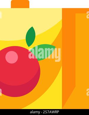 Lebendige und farbenfrohe Illustration einer Apfelsaftbox, mit einem Reifen roten Apfel und grünen Blättern, symbolisiert Frische und gesunde Entscheidungen für A Stock Vektor