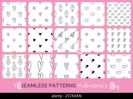 Set aus nahtlosen Mustern zum Valentinstag. Stock Vektor