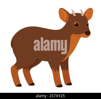 Pudu, kleiner südamerikanischer Hirsch. Niedliche Zeichentrickzeichnung, Vektorillustration. Stock Vektor