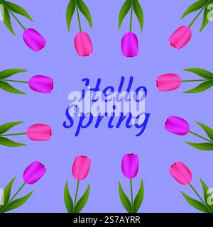 Hallo Frühling. Frühlingsbanner, Poster mit Tulpen. Stock Vektor