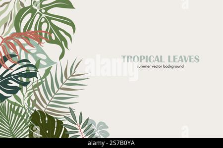 Ein Sommer Hintergrund mit verschiedenen tropischen Blättern Stock Vektor