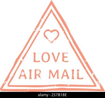 Dreieckiger Vintage Love Luftpoststempel mit Herz in einer hellroten oder rosa Farbe für Zuneigung, Romantik, Langstreckenliebe und valentinstag Stock Vektor