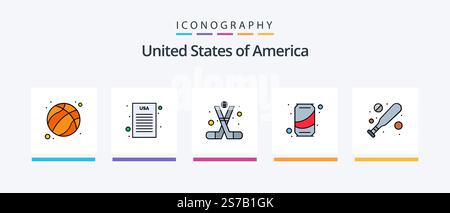 USA Line Filled 5 Icon Pack inklusive Auszeichnung. Spiel. Tür. Schlitz. kasino. Kreatives Symboldesign Stock Vektor