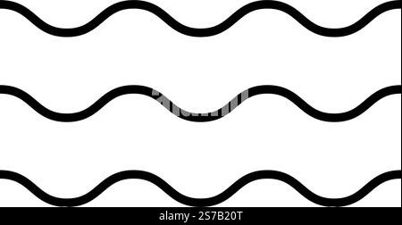 Wassersymbol. Wellige parallele horizontale schwarze Linien, isoliert auf weißem Hintergrund. Symbole für Meer, Meer oder Fluss. Piktogramm Luft, Wind oder Strömung. Vektorgrafik. Stock Vektor