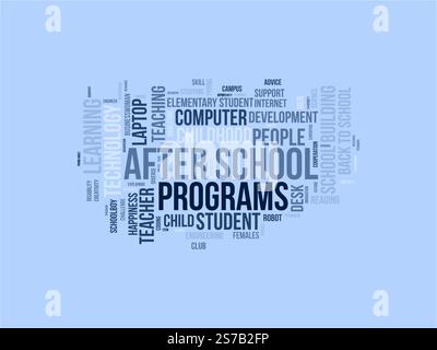 Word Cloud-Vorlage für After School-Programme. After School Programme Konzept Vektor tagcloud Hintergrund. Stock Vektor