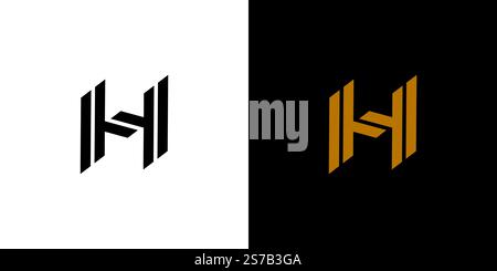 Ein modernes und stilvolles, minimalistisches Logo mit dem Buchstaben H in Schwarz- und Goldtönen auf kontrastierenden Hintergründen. Stock Vektor