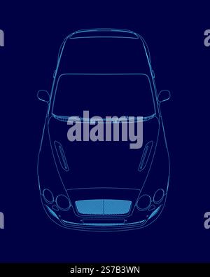 Blaue Fahrzeugkontur. Das Auto hat ein modernes Design mit einem schlanken und stilvollen Erscheinungsbild Stock Vektor