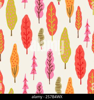 Nahtloses Vektormuster mit stilvollen Herbstblättern auf hellem Hintergrund. Perfekt für saisonale Designs, Verpackungen, Textilien und digitale Tapeten mit modernem, minimalistischem Touch. Vektorabbildung Stock Vektor