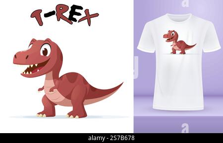Tyrannosaur Cartoon Dinosaurier Charakter, niedliche Baby T-rex Vektor Illustration Stock Vektor