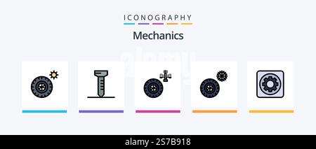 Mechanics Line Filled 5 Symbolpaket Mit . Produktion. . Kreatives Symboldesign Stock Vektor