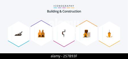 Building and Construction 25 Flat Icon-Paket inklusive Apartment. Nachlass. Reparieren. Gebäude. Werkzeug Stock Vektor