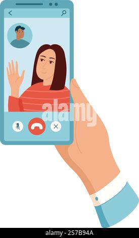 Person hält Smartphone mit Videochat Stock Vektor